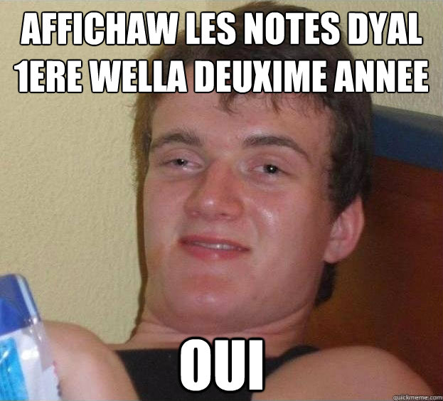 Affichaw les notes dyal 1ere wella deuxième annee OUI Caption 3 goes here  The High Guy