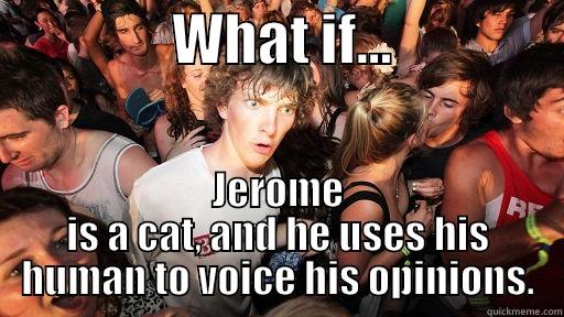                WHAT IF...                JEROME IS A CAT, AND HE USES HIS HUMAN TO VOICE HIS OPINIONS. Sudden Clarity Clarence
