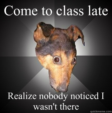 Come to class late Realize nobody noticed I wasn't there  Depression Dog