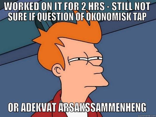 WORKED ON IT FOR 2 HRS - STILL NOT SURE IF QUESTION OF ØKONOMISK TAP OR ADEKVAT ÅRSAKSSAMMENHENG Futurama Fry