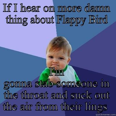 IF I HEAR ON MORE DAMN THING ABOUT FLAPPY BIRD I'M GONNA STAB SOMEONE IN THE THROAT AND SUCK OUT THE AIR FROM THEIR LUNGS  Success Kid