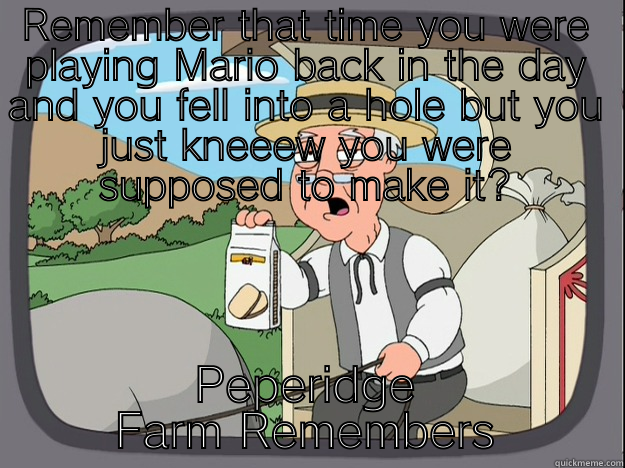 Ooooh lawdy lawd - REMEMBER THAT TIME YOU WERE PLAYING MARIO BACK IN THE DAY AND YOU FELL INTO A HOLE BUT YOU JUST KNEEEW YOU WERE SUPPOSED TO MAKE IT? PEPERIDGE FARM REMEMBERS Pepperidge Farm Remembers