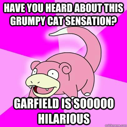 Have you heard about this grumpy cat sensation? garfield is sooooo hilarious  Slowpoke