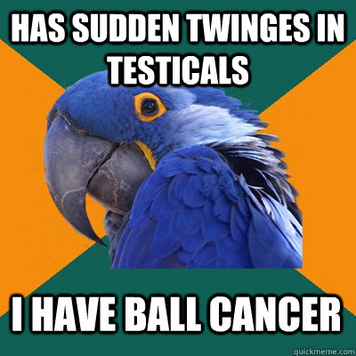 Has sudden twinges in testicals i have ball cancer  Paranoid Parrot