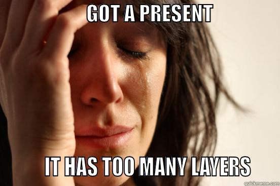                       GOT A PRESENT                          IT HAS TOO MANY LAYERS    First World Problems