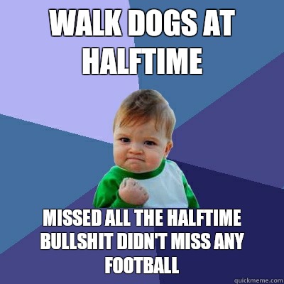 walk dogs at halftime missed all the halftime bullshit didn't miss any football - walk dogs at halftime missed all the halftime bullshit didn't miss any football  Success Kid