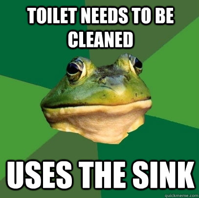 toilet needs to be cleaned uses the sink  Foul Bachelor Frog