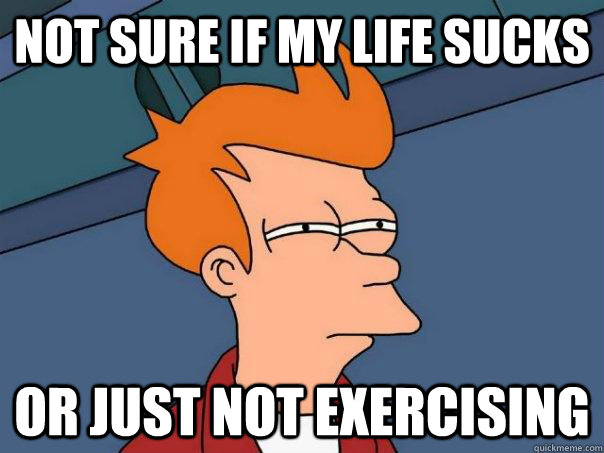 not sure if my life sucks Or just not exercising - not sure if my life sucks Or just not exercising  Futurama Fry