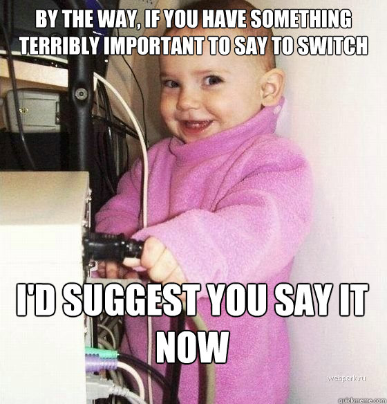 By the way, if you have something terribly important to say to Switch  I'd suggest you say it now  Troll Baby