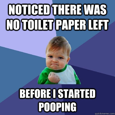 noticed there was no toilet paper left before i started pooping   Success Kid