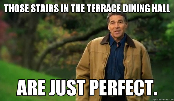 those stairs in the Terrace Dining Hall Are just perfect.  Rick perry