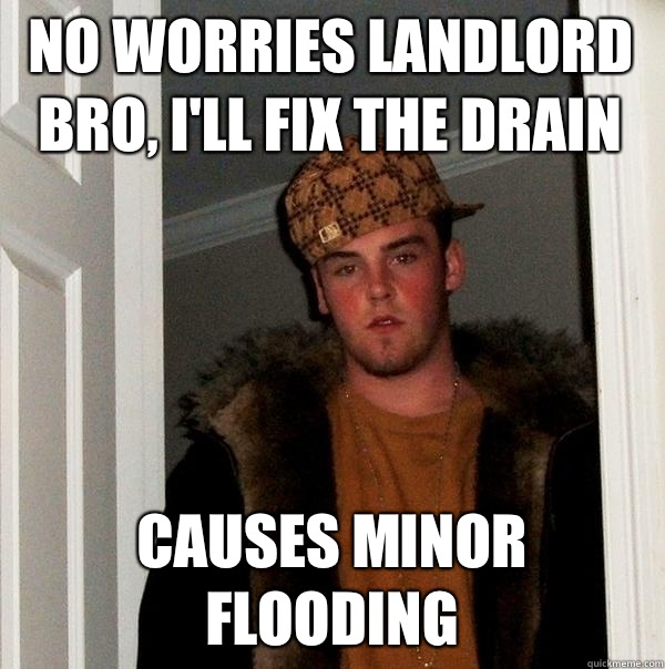 No worries landlord bro, I'll fix the drain Causes minor flooding  Scumbag Steve