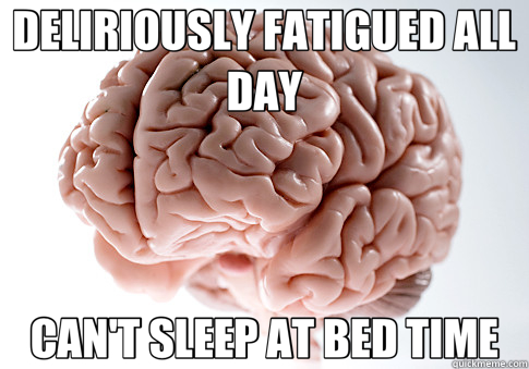 DELIRIOUSLY FATIGUED ALL DAY CAN'T SLEEP AT BED TIME  Scumbag Brain