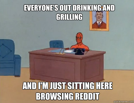 Everyone's out drinking and grilling And I'm just sitting here browsing reddit   masturbating spiderman