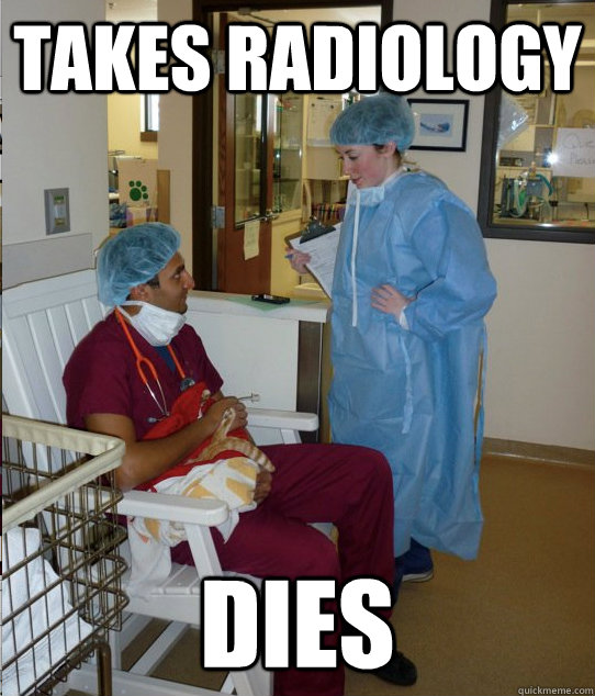 Takes radiology dies  Overworked Veterinary Student