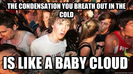 The condensation you breath out in the cold is like a baby cloud  Sudden Clarity Clarence
