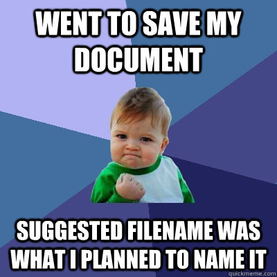 Went to save my document suggested filename was what I planned to name it  Success Kid