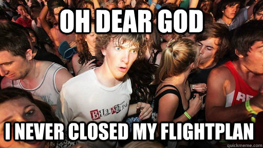 oh dear god i never closed my flightplan  Sudden Clarity Clarence