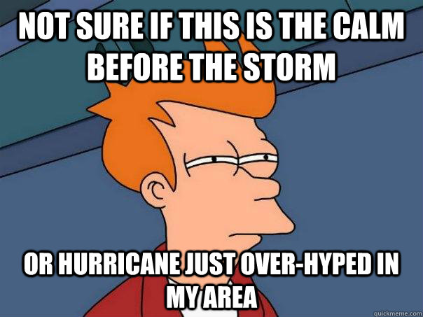 Not sure if this is the calm before the storm Or hurricane just over-hyped in my area - Not sure if this is the calm before the storm Or hurricane just over-hyped in my area  Futurama Fry