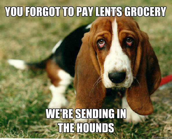 You forgot to pay Lents Grocery We're sending in
the hounds - You forgot to pay Lents Grocery We're sending in
the hounds  Sad Dog