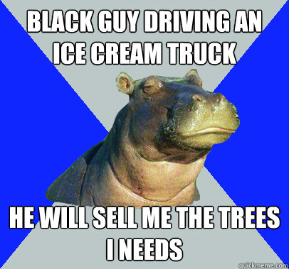 Black guy driving an Ice Cream truck He will sell me the trees I needs  Skeptical Hippo