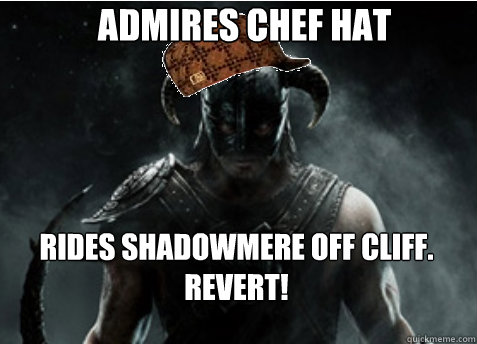 admires chef hat rides shadowmere off cliff. Revert!  Scumbag Skyrim