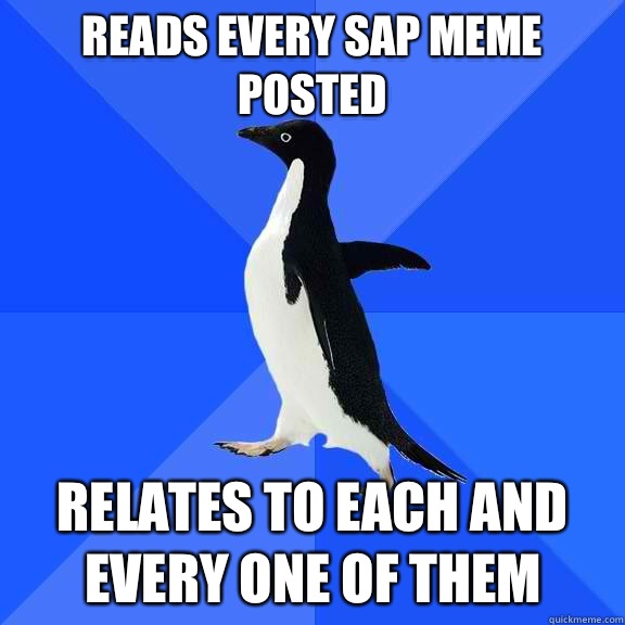 Reads every sap meme posted Relates to each and every one of them  Socially Awkward Penguin