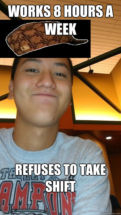 Works 8 hours a week Refuses to take shift - Works 8 hours a week Refuses to take shift  Kevin