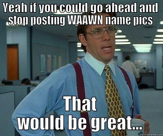 YEAH IF YOU COULD GO AHEAD AND STOP POSTING WAAWN NAME PICS THAT WOULD BE GREAT... Office Space Lumbergh