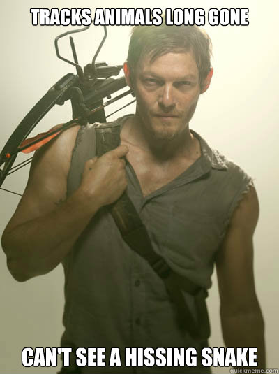 Tracks animals long gone Can't see a hissing snake - Tracks animals long gone Can't see a hissing snake  Daryl Walking Dead