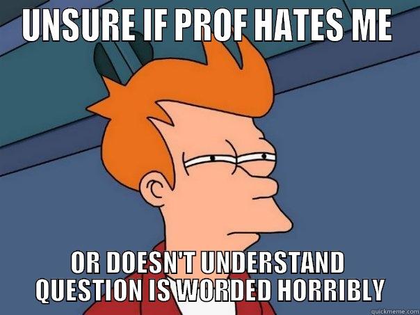UNSURE IF PROF HATES ME OR DOESN'T UNDERSTAND  QUESTION IS WORDED HORRIBLY Futurama Fry