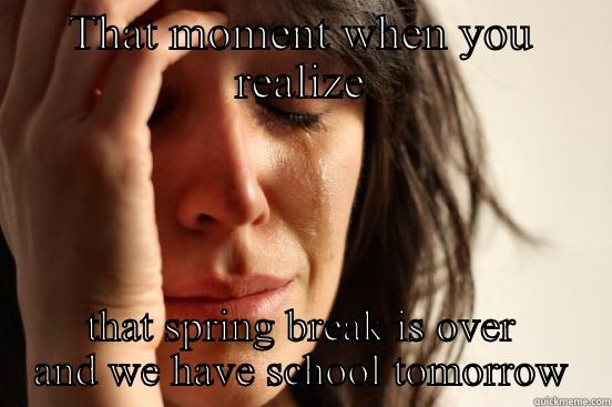 THAT MOMENT WHEN YOU REALIZE THAT SPRING BREAK IS OVER AND WE HAVE SCHOOL TOMORROW First World Problems