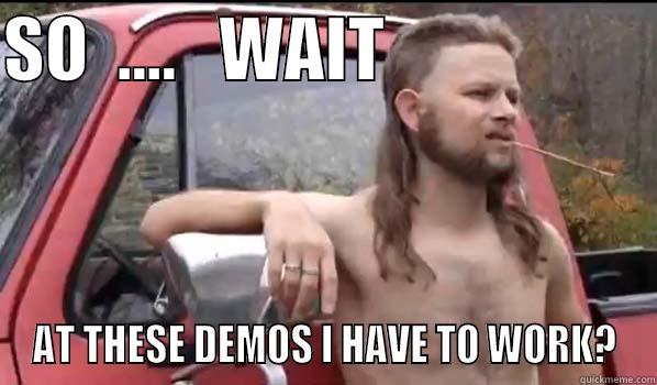 SO  ....   WAIT                    AT THESE DEMOS I HAVE TO WORK? Almost Politically Correct Redneck