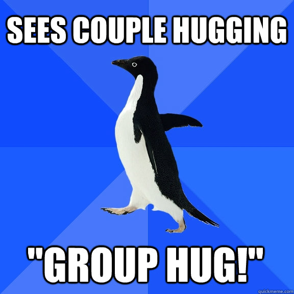 Sees couple hugging 