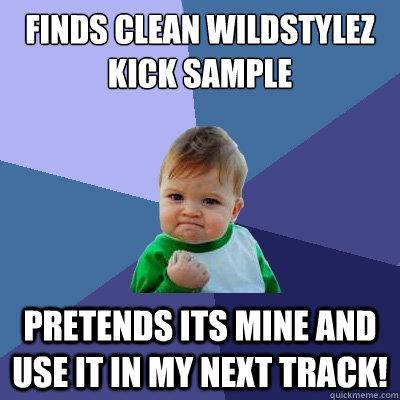 Finds clean wildstylez kick sample pretends its mine and use it in my next track!  Success Kid