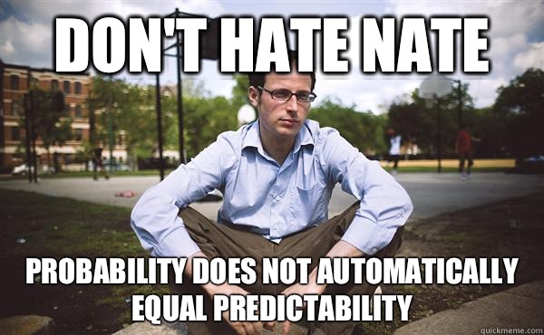 Don't Hate Nate Probability does not automatically equal predictability - Don't Hate Nate Probability does not automatically equal predictability  Nate Silver