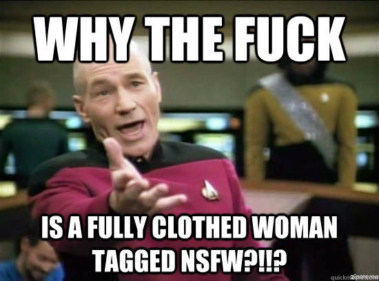 Why the fuck is a fully clothed woman tagged NSFW?!!?  Annoyed Picard HD