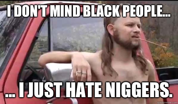 I don't mind black people... ... I just hate niggers.  Almost Politically Correct Redneck
