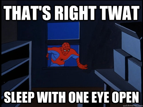 That's right Twat Sleep with one eye open  80s Spiderman