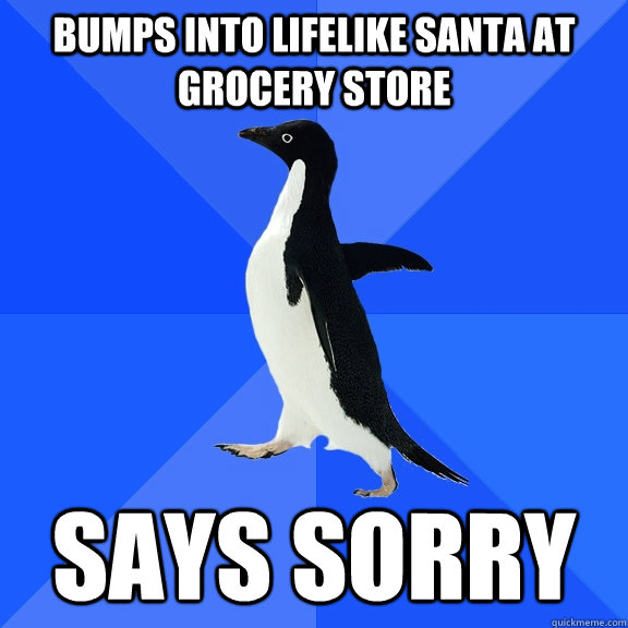 Bumps into lifelike Santa at grocery store says sorry  Socially Awkward Penguin