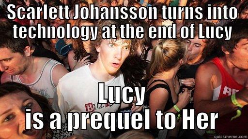SCARLETT JOHANSSON TURNS INTO TECHNOLOGY AT THE END OF LUCY LUCY IS A PREQUEL TO HER Sudden Clarity Clarence