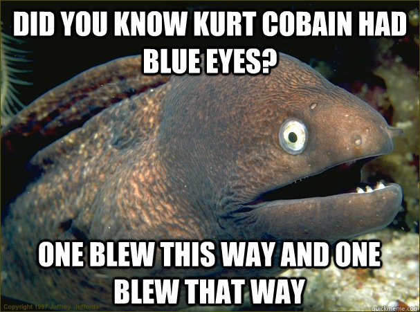 did you know kurt cobain had blue eyes? one blew this way and one blew that way  Bad Joke Eel