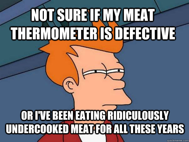 not sure if my meat thermometer is defective or I've been eating ridiculously undercooked meat for all these years  Futurama Fry