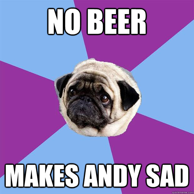 No beer makes andy sad  Lonely Pug