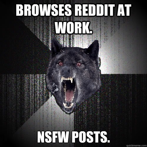 Browses Reddit at work. NSFW posts.  insanitywolf