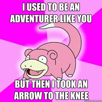 I used to be an adventurer like you But then I took an arrow to the knee  Slowpoke