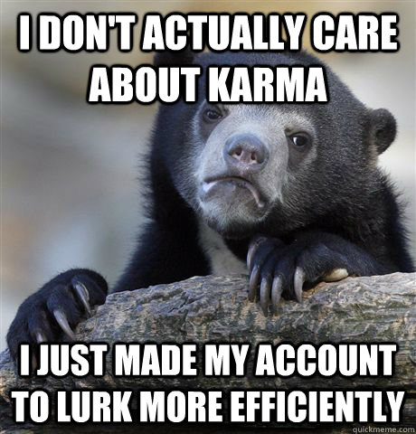 I don't actually care about karma i just made my account to lurk more efficiently - I don't actually care about karma i just made my account to lurk more efficiently  Confession Bear
