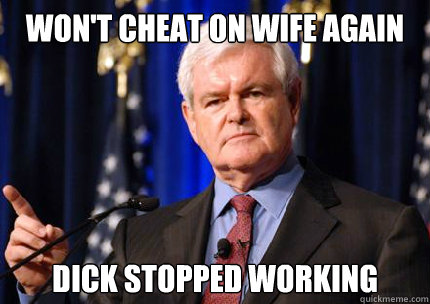 WON'T CHEAT ON WIFE AGAIN DICK STOPPED WORKING  Newt gingrich