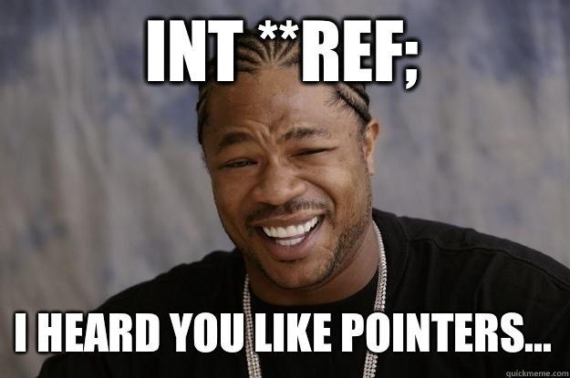 Int **ref; I heard you like pointers... - Int **ref; I heard you like pointers...  Xzibit meme
