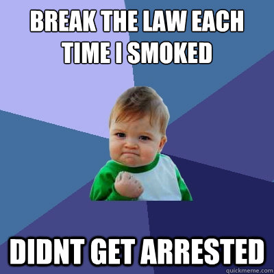 Break the law each time i smoked didnt get arrested  Success Kid